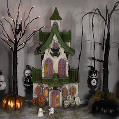 LED Lighted Haunted House With Skulls Halloween Decoration - 22.75"