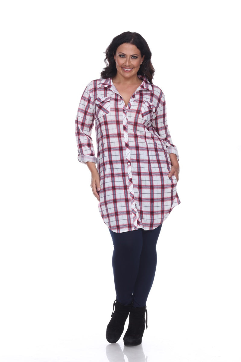  White Mark Plus Piper Stretchy Plaid Tunic - 2X - Bonton