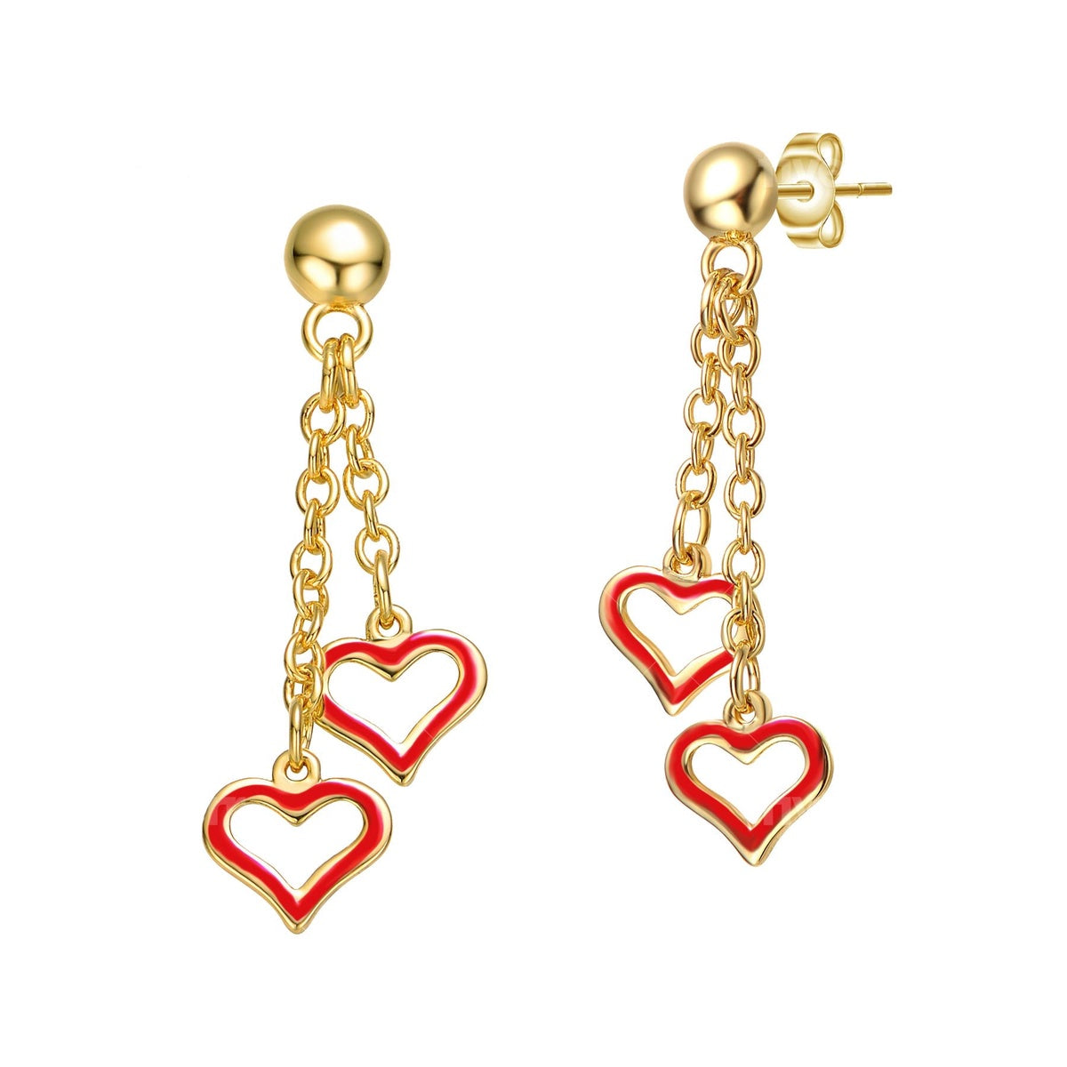  Rachel Glauber RG Kids 14k Yellow or Red Gold Plated Double Heart Halo Dangle Chain Drop Earrings - yellow - Bonton