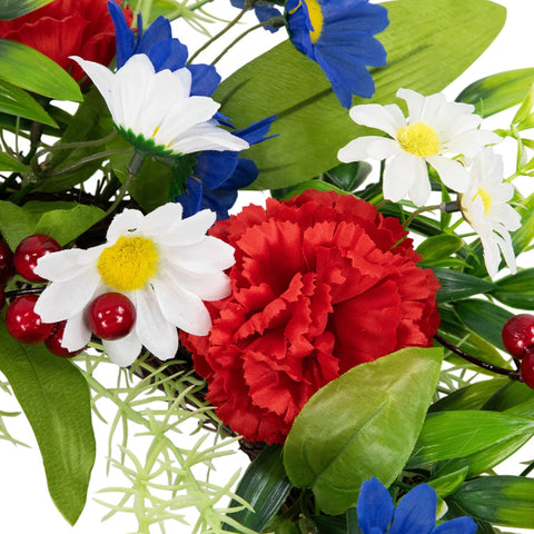 Carnations and Daisies Patriotic Wreath - 20" - Red  White and Blue