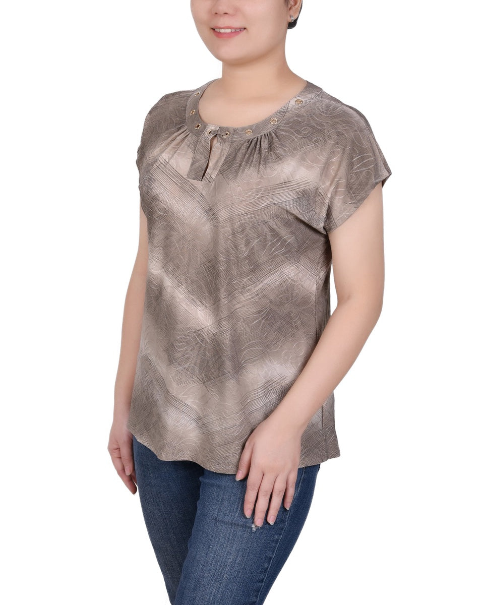  NY Collection Extended Sleeve Top With Grommets - Emerald Waves - Bonton