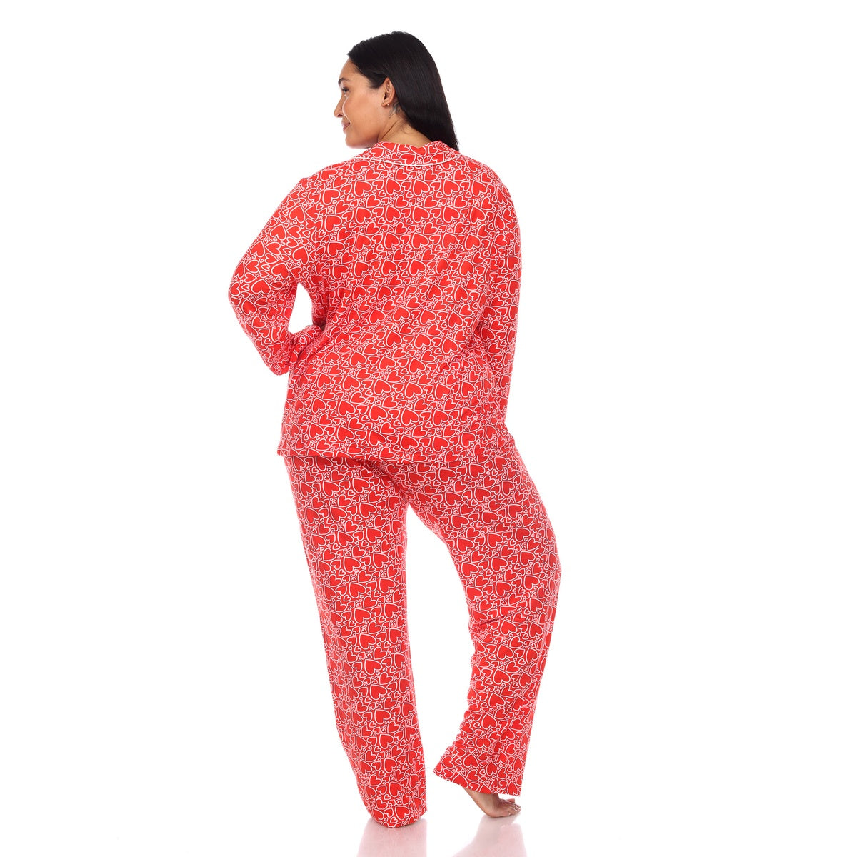  White Mark Plus Size Long Sleeve Heart Print Pajama Set - 3X - Bonton