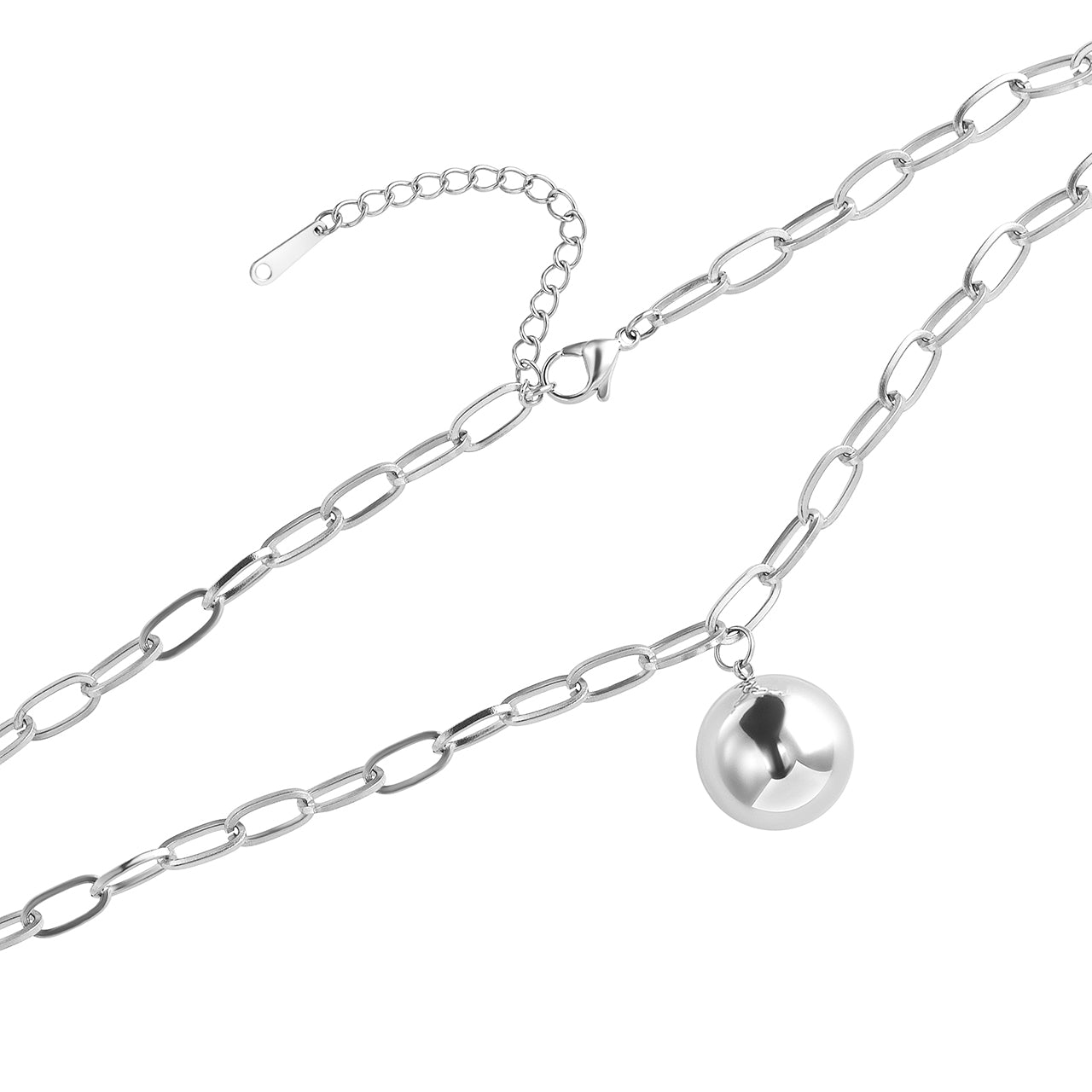  Gemesis Jewels by Edforce Hollow Ball Pendant Necklace and Ball Stud Earrings Set - Silver - Bonton