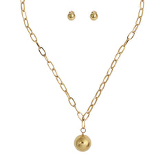 Hollow Ball Pendant Necklace and Ball Stud Earrings Set