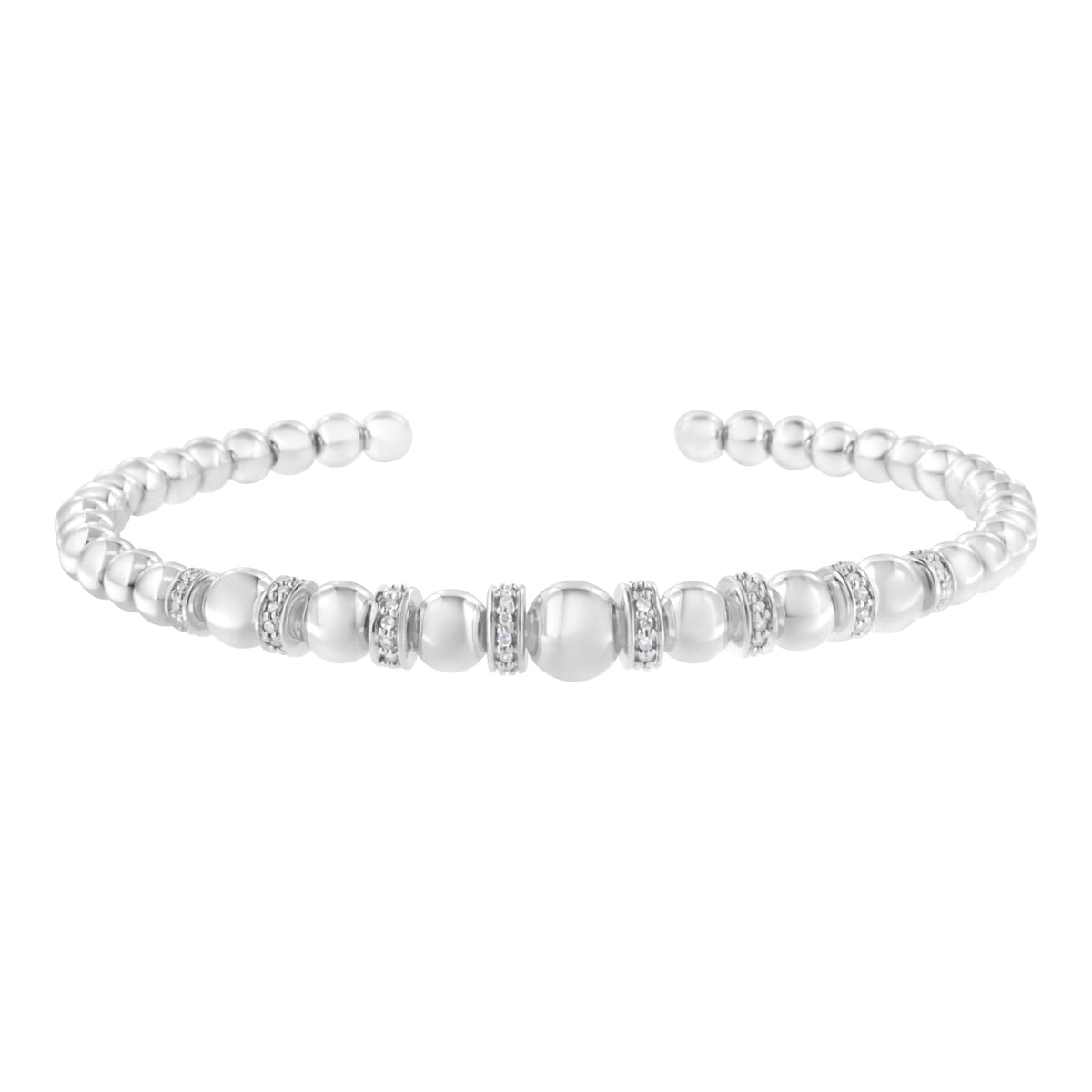  Haus of Brilliance .925 Sterling Silver 1/4 Cttw Diamond Rondelle Graduated Ball Bead Cuff Bangle Bracelet (I-J Color, I2-I3 Clarity) - Fits Wrists Up To 7 1/2 Inches - Default Title - Bonton