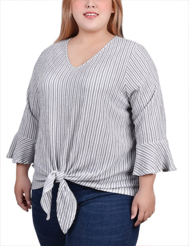 Plus Size 3/4 Bell Sleeve Textured Knit Top