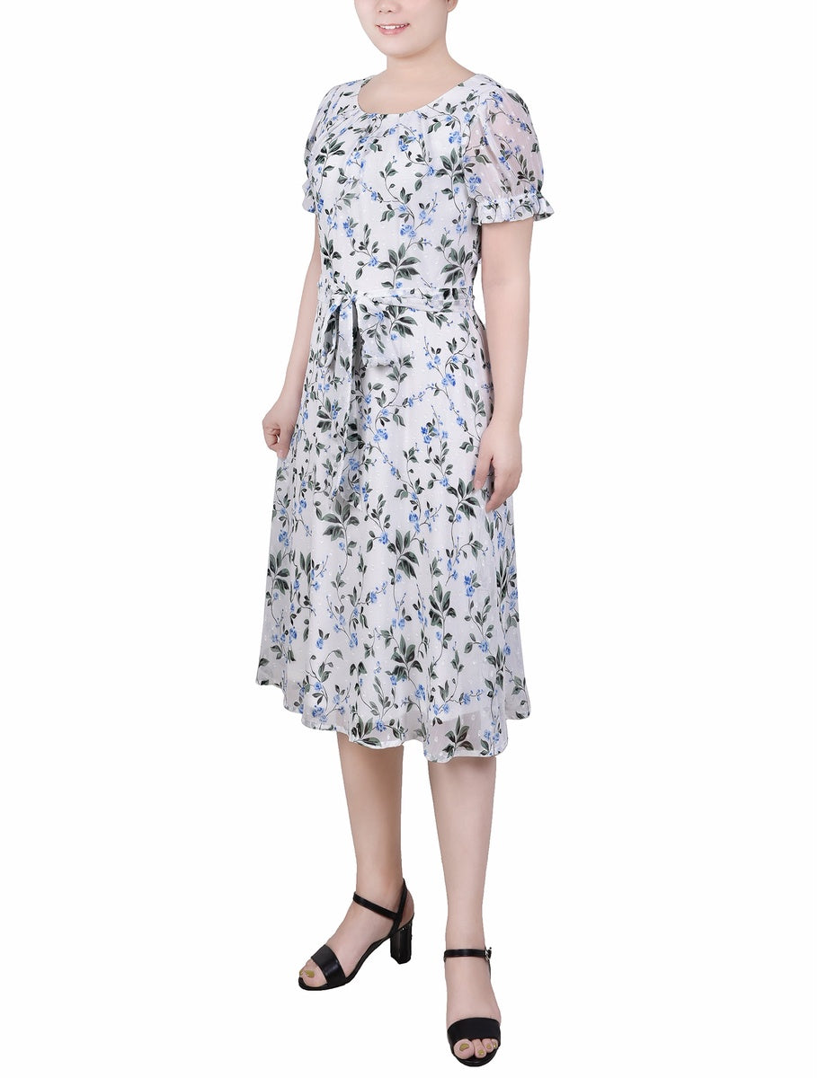  NY Collection Short Sleeve Belted Swiss Dot Dress - Mellow Rose Rectangle - Bonton