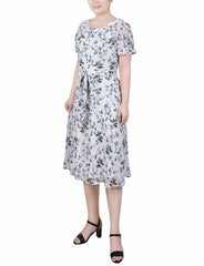 Short Sleeve Belted Swiss Dot Dress