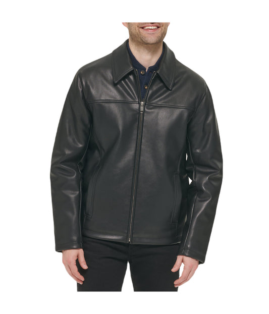 Mens Faux Leather Collared Jacket Black
