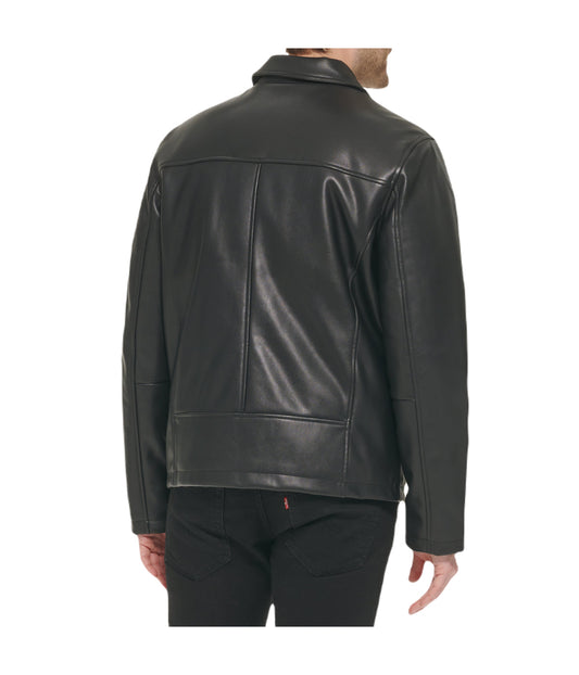 Mens Faux Leather Collared Jacket Black