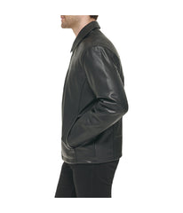 Mens Faux Leather Collared Jacket Black