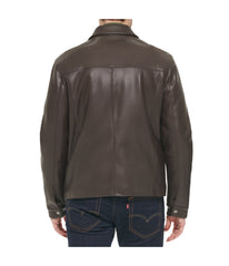 Mens Faux Leather Collared Jacket Dk Brown