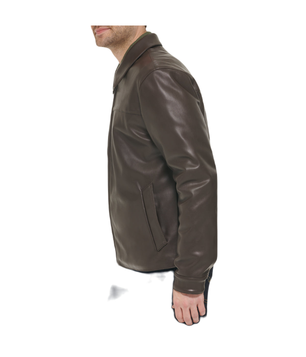 Mens Faux Leather Collared Jacket Dk Brown