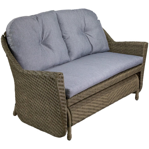 46" Taupe Gray Resin Wicker Deep Seated Double Glider With Gray Cushions