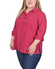 3/4 Roll Tab Blouse With Pockets