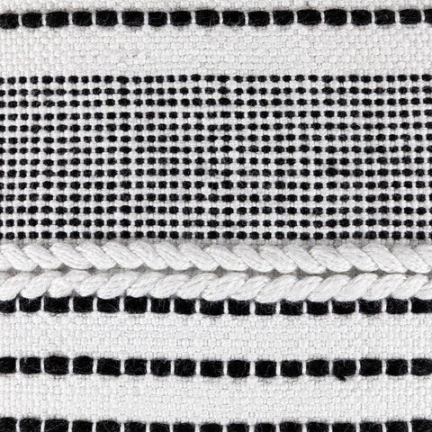 18" White and Black Striped Outdoor Woven Pouf Ottoman