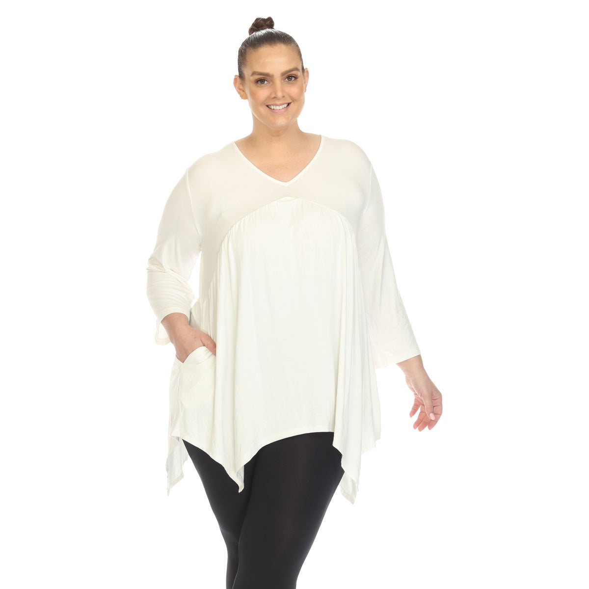  White Mark Plus Size Empire Waist V-Neck Tunic Top - 1X - Bonton