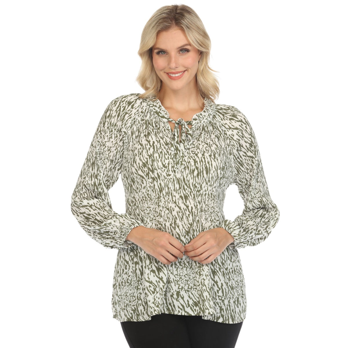  White Mark Women's Printed Peasant Chiffon Blouse - S - Bonton