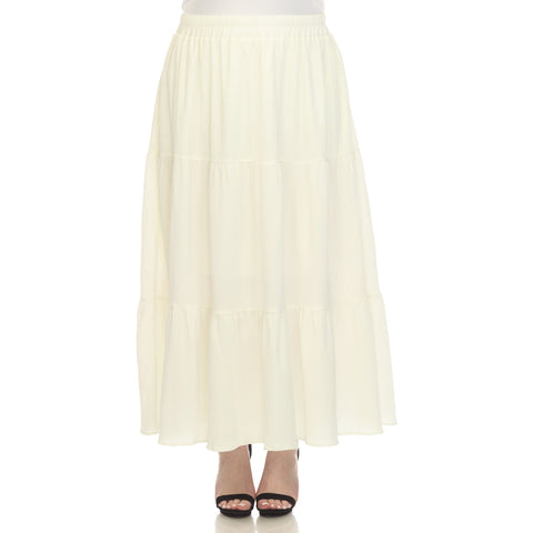 Plus Size Pleated Tiered Maxi Skirt