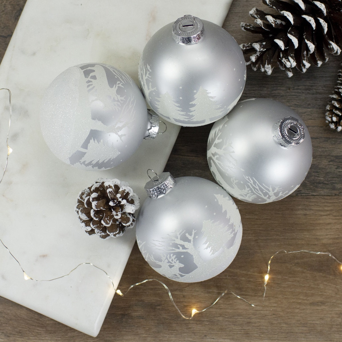  Northlight 4ct Matte and Frosted White Glass Hanging Christmas Ball Ornaments 3.25