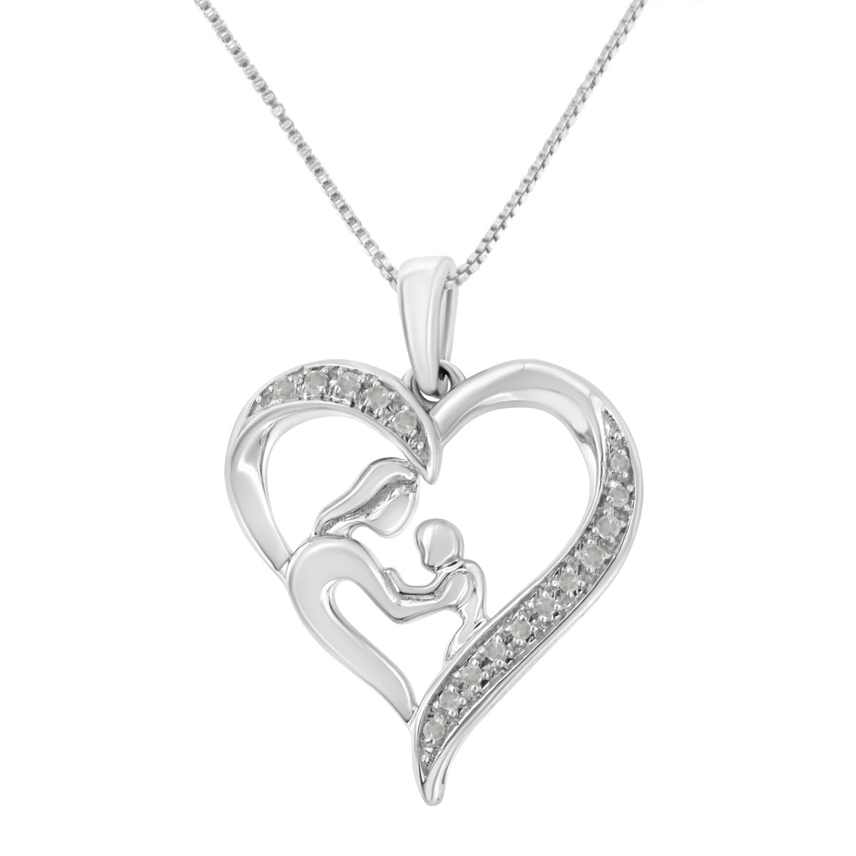  Haus of Brilliance .925 Sterling Silver 1/10 Cttw Diamond Heart And Mother 18