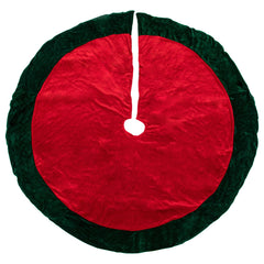 60" Red Traditional Christmas Tree Skirt With Green Border Trim