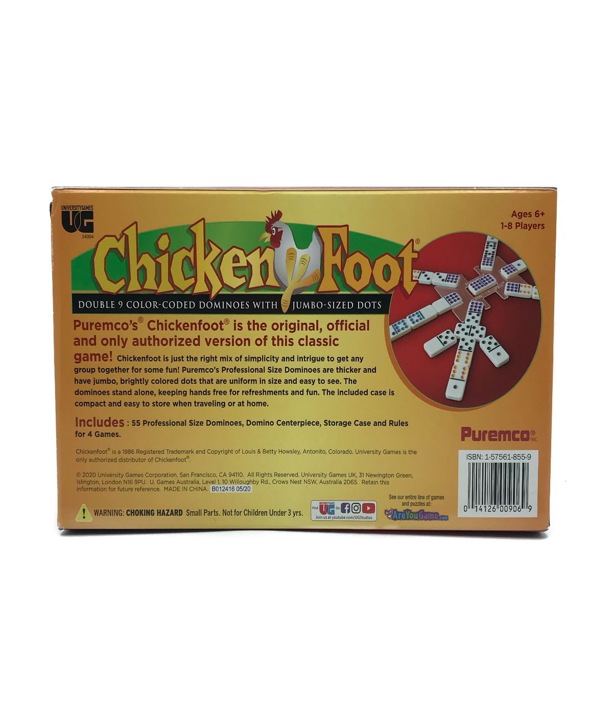  ChickenFoot Double 9 Color Dot Dominoes - Professional Size Multi - Multi - Bonton