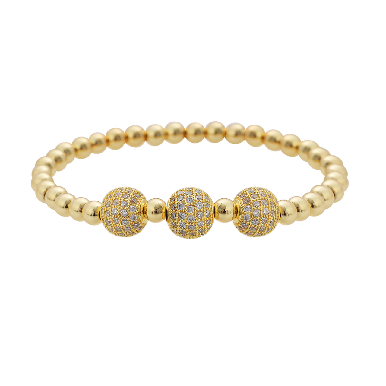  Gemesis Jewels by Edforce Three Crystal Balls Beaded Ball Chain Elastic Bracelet - Gold - Bonton