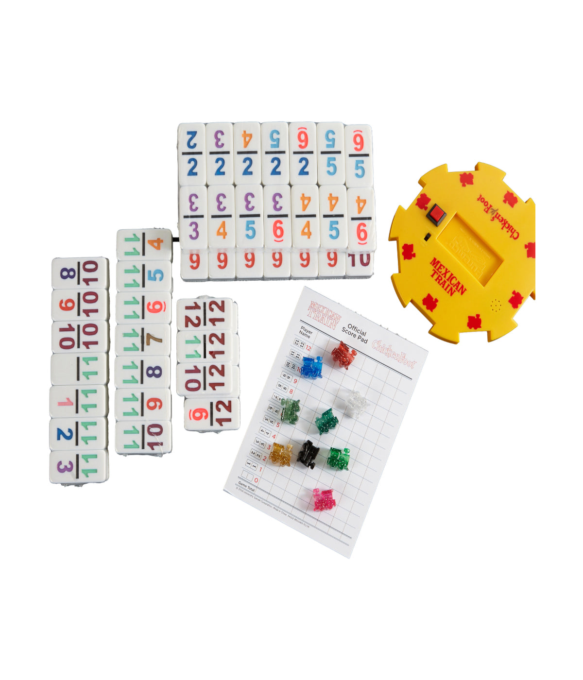  The Original Mexican Train Deluxe Double 12 Number Domino Set with Bonus Chickenfoot Game Multi - Multi - Bonton