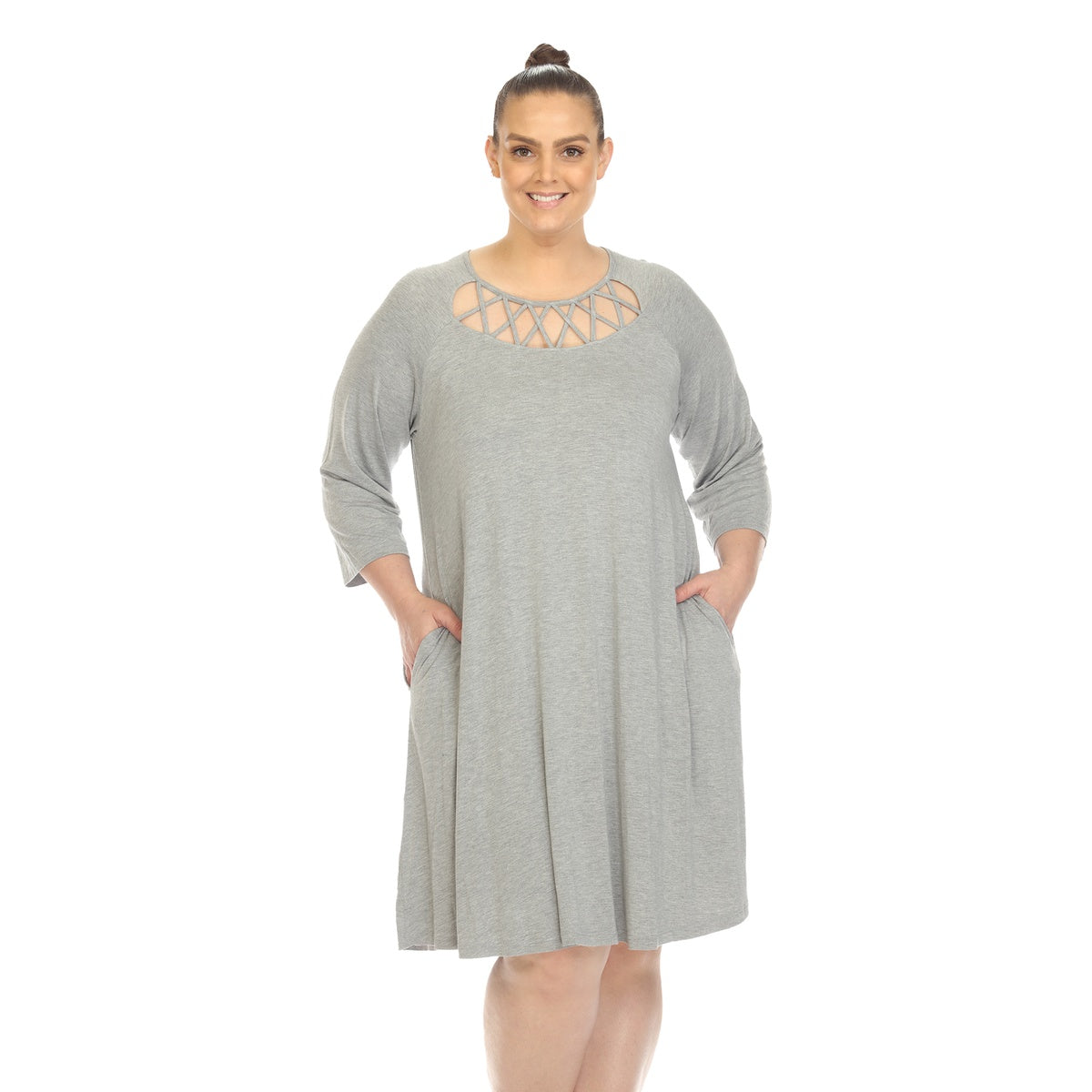  White Mark Plus Size Criss Cross Neckline Swing Midi Dress - 3X - Bonton