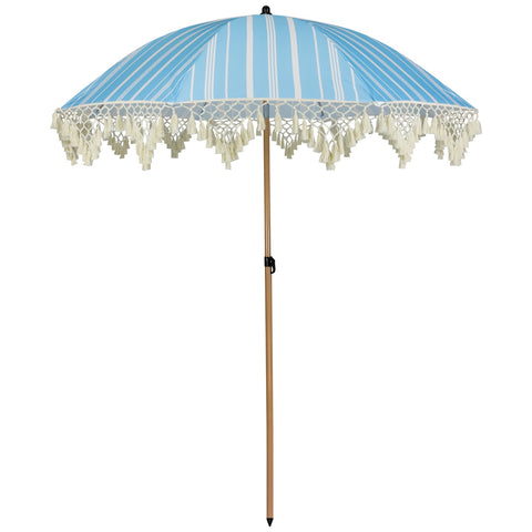 Striped Outdoor Beach Market Umbrella With Tilt - 6.5' - Sky Blue and White
