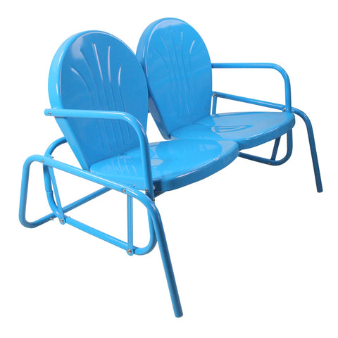 2-Person Outdoor Retro Metal Tulip Double Glider Patio Chair  Turquoise Blue