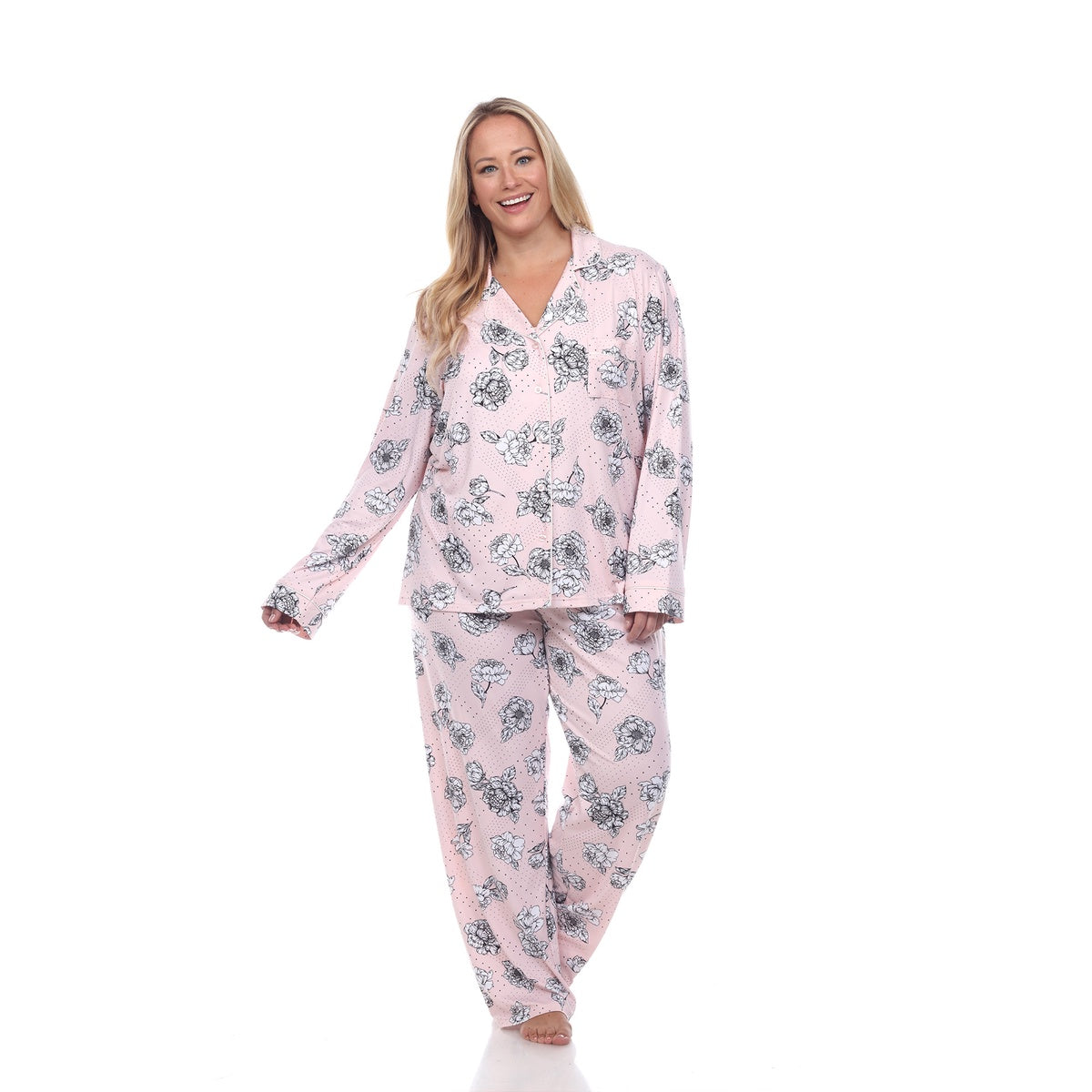  White Mark Plus Size Long Sleeve Floral Pajama Set - 1X - Bonton