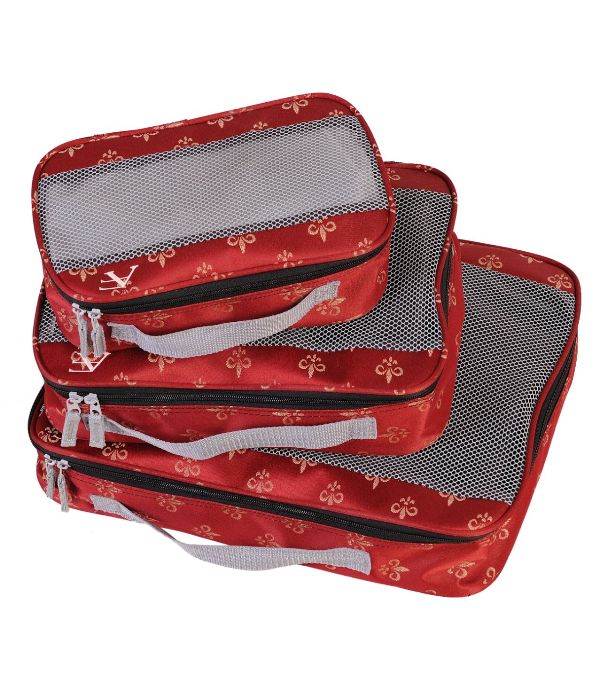  American Flyer Fleur De Lis Packing Cubes - 3-Piece Set - Red - Bonton