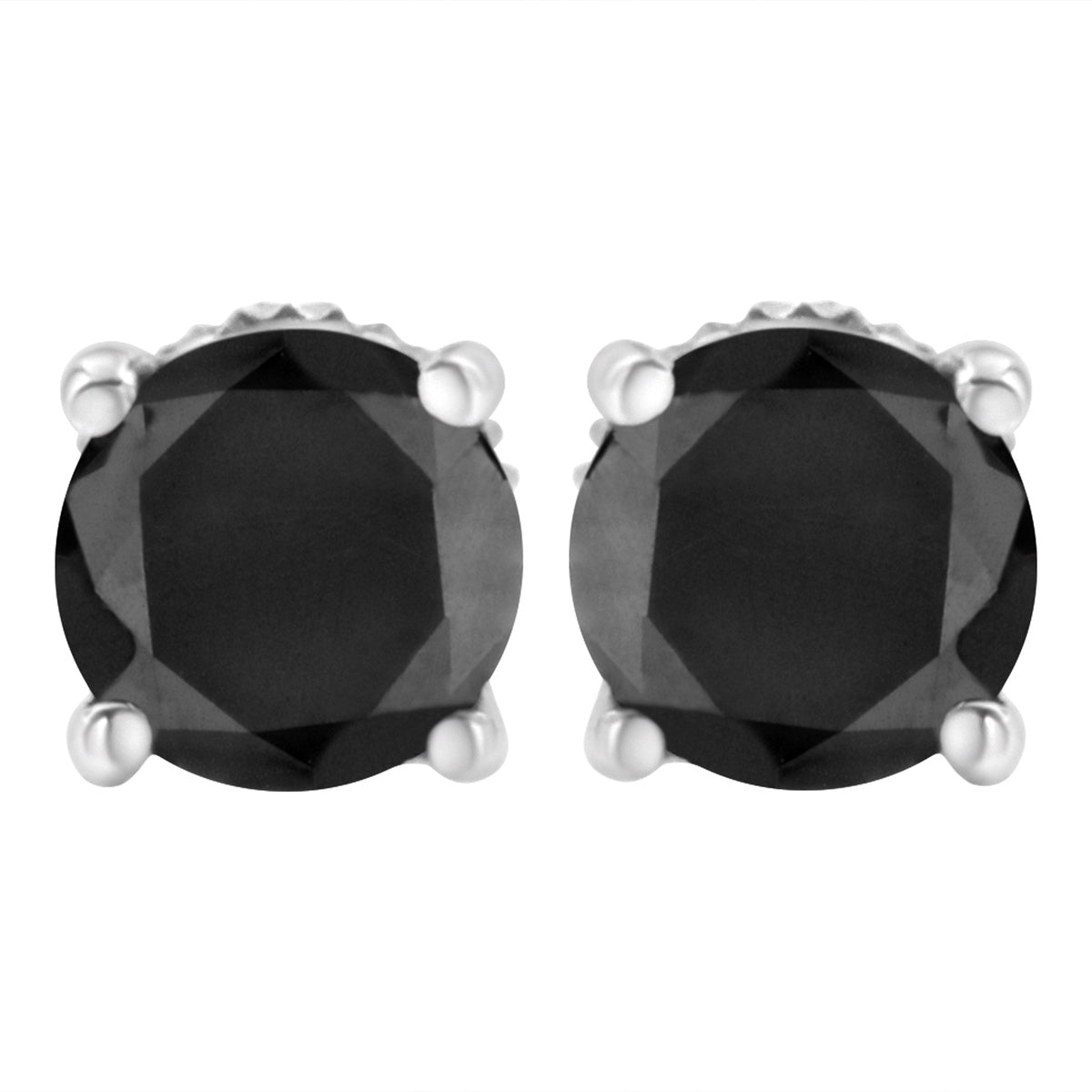  Haus of Brilliance 14K White Gold 4.00 Cttw Round Brilliant-Cut Black Diamond Classic 4-Prong Stud Earrings With Screw Backs (Fancy Color-Enhanced, I2-I3 Clarity) - 4 - Bonton