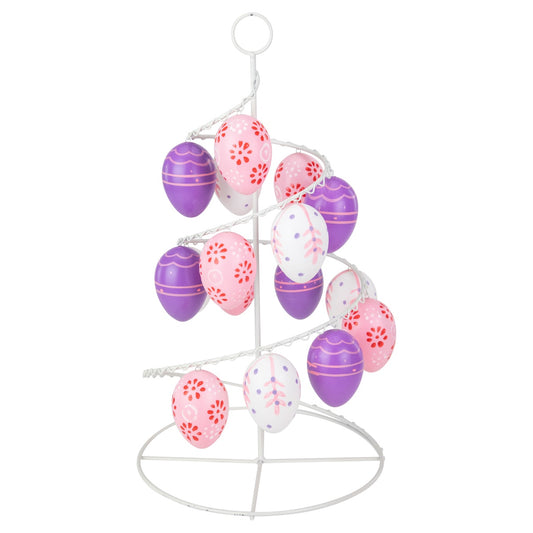 Floral and Striped Decorative Easter Egg Tree - 14.25" - Purple and Pink