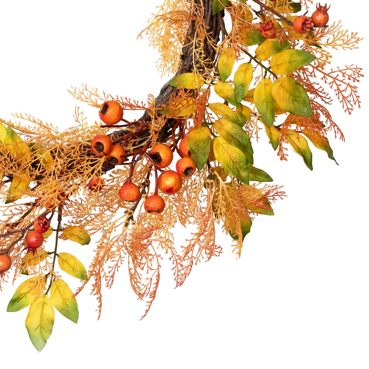  Northlight Yellow and Orange Berry and Leaves Fall Harvest Artificial Wreath - 24-Inch  Unlit - Default Title - Bonton