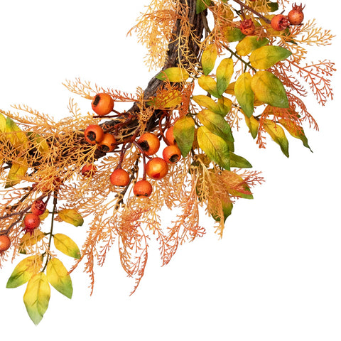 Yellow and Orange Berry and Leaves Fall Harvest Artificial Wreath - 24-Inch  Unlit