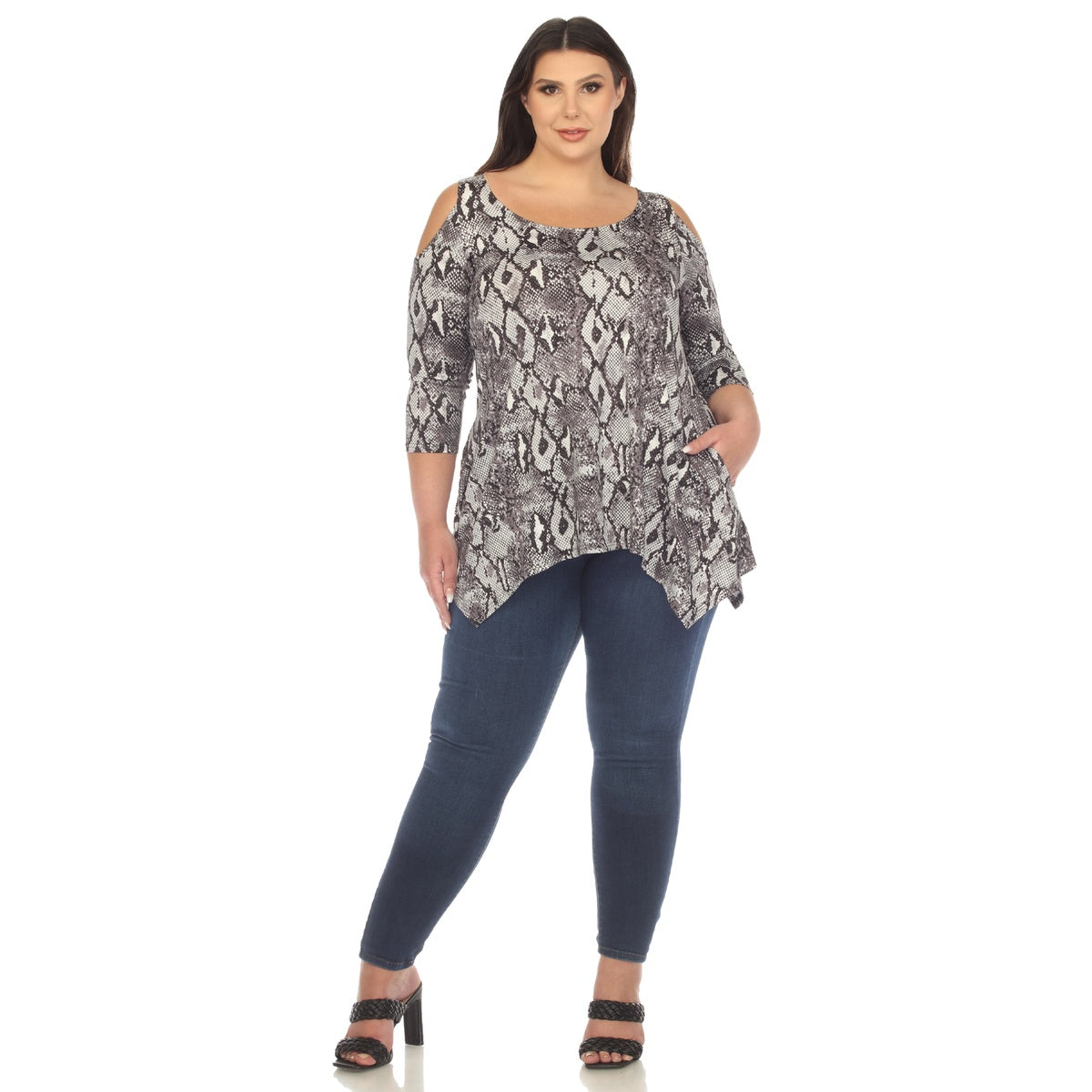  White Mark Plus Size Snake Print Cold Shoulder Tunic - 1X - Bonton