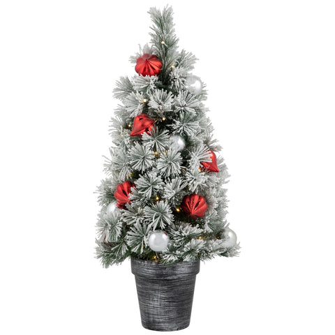 2' Pre-Lit Potted Snowy Bristle Pine Artificial Christmas Tree  Warm White LED Lights