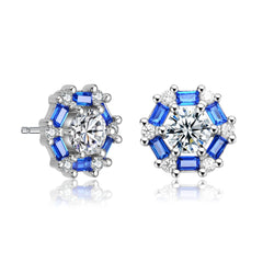 Ga Rhodium Plated With Round Baguette Cubic Zirconia Stud Earrings