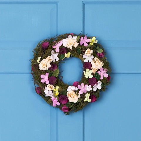 14" Purple and Green Floral  Berries and Twig Artificial Spring Floral Wreath