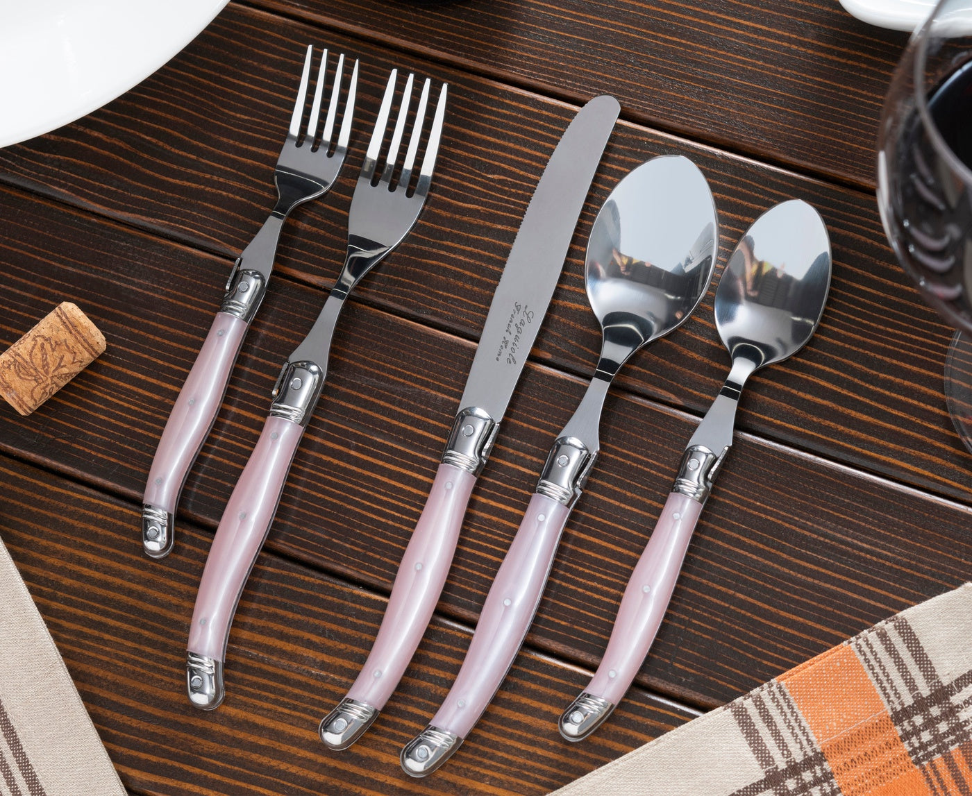  French Home Laguiole 20 Piece Stainless Steel Flatware Set, Service for 4, Petal Pink - Default Title - Bonton