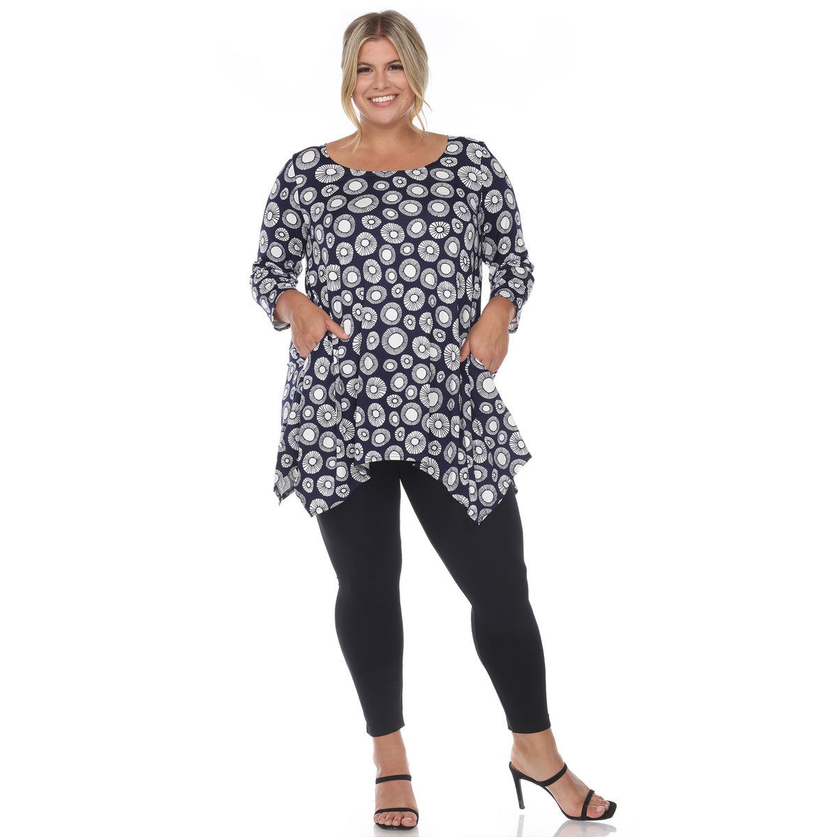  White Mark Plus Size Printed Geometric Circle Tunic Top - 1X - Bonton