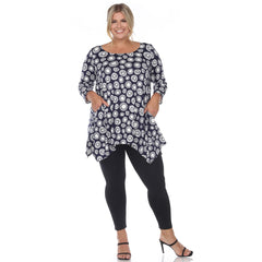 Plus Size Printed Geometric Circle Tunic Top