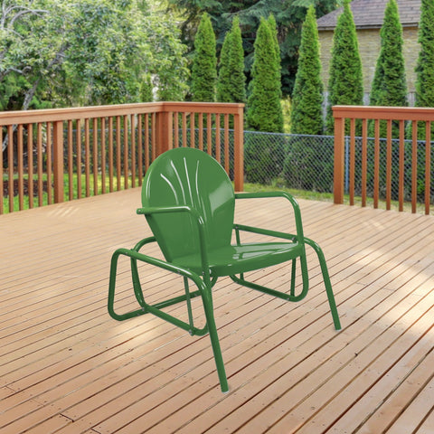 Outdoor Retro Metal Tulip Glider Patio Chair  Green