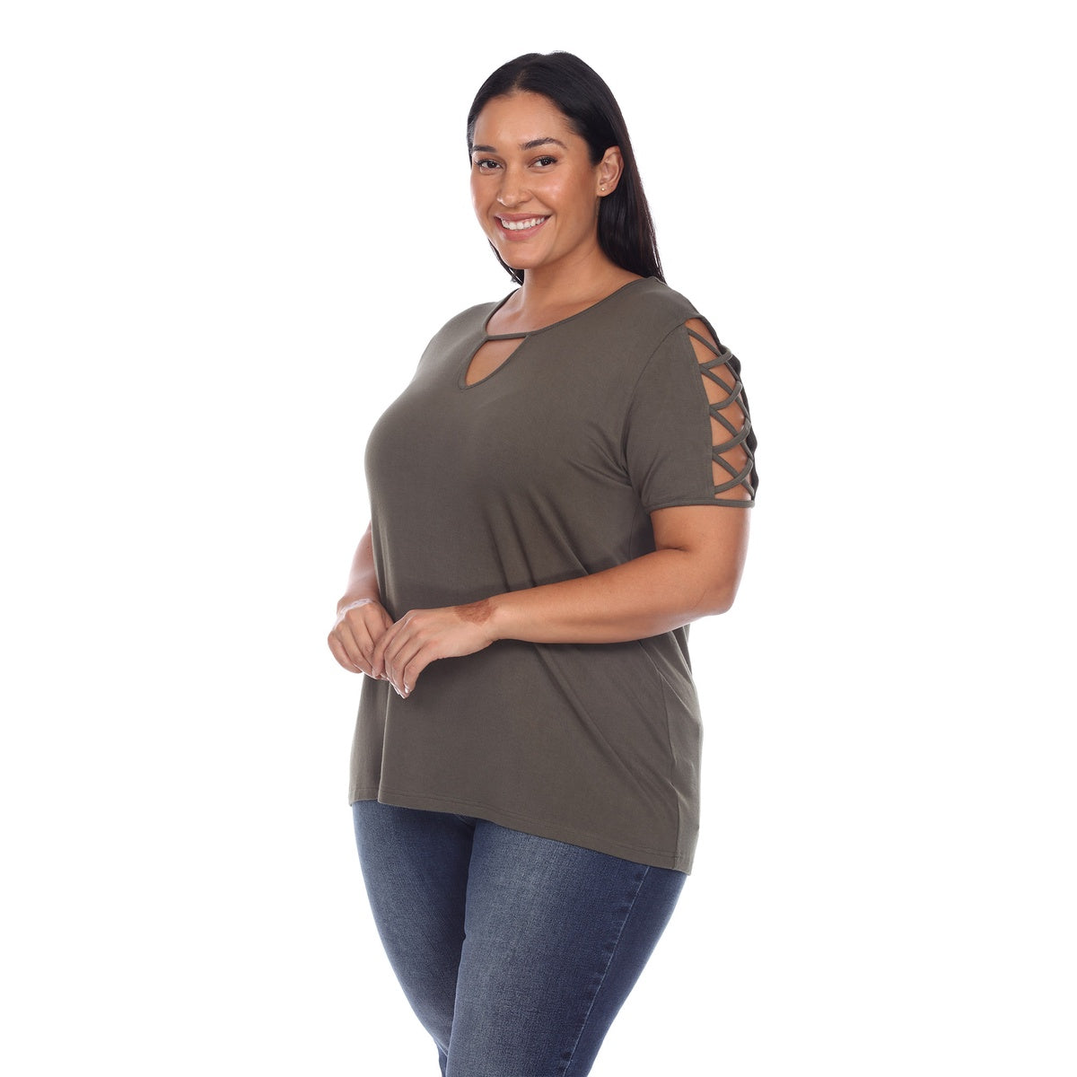  White Mark Plus Size Keyhole Neck Cutout Short Sleeve Top - 1X - Bonton