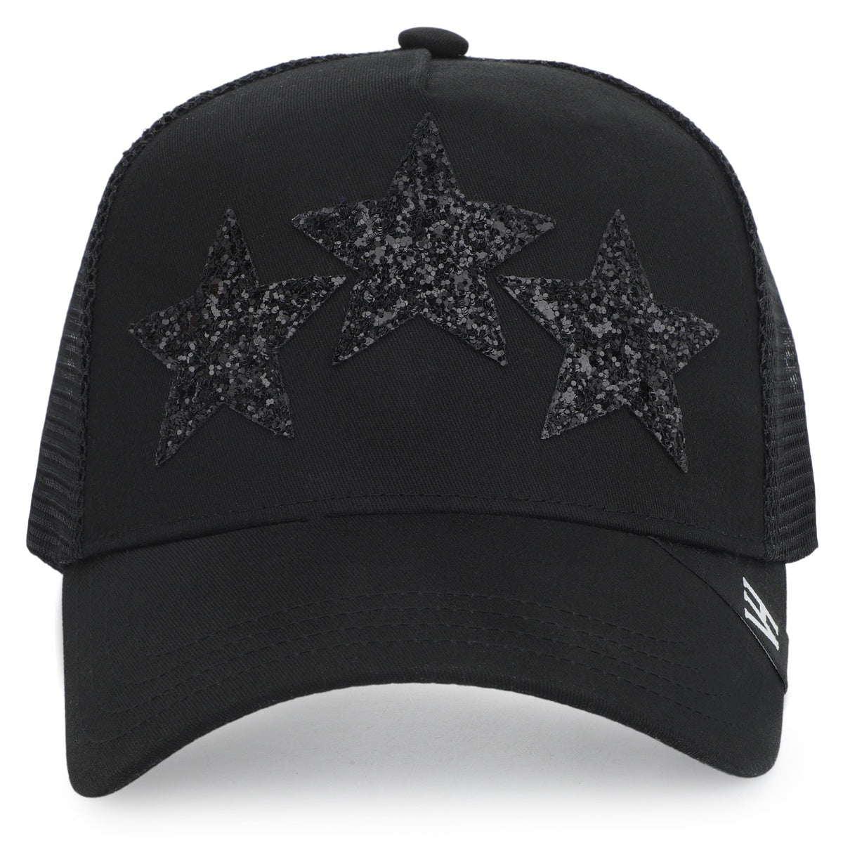  Vintage Havana Vintage Havana Black Trucker Hat for Women – Canvas & Mesh Adjustable Snapback Baseball Cap With 3 Black Glitter Stars - Default Title - Bonton