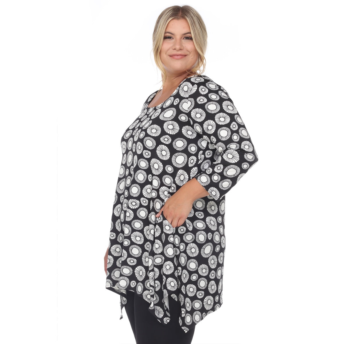  White Mark Plus Size Printed Geometric Circle Tunic Top - 1X - Bonton