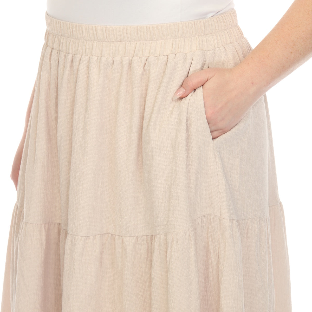  White Mark Plus Size Pleated Tiered Maxi Skirt - 1X - Bonton